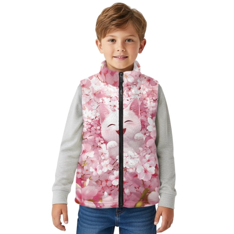 トップス Hyeon blossom gilet Xixirimido Cat Pink Cherry Blossom Pattern Boys Girls Full Zip