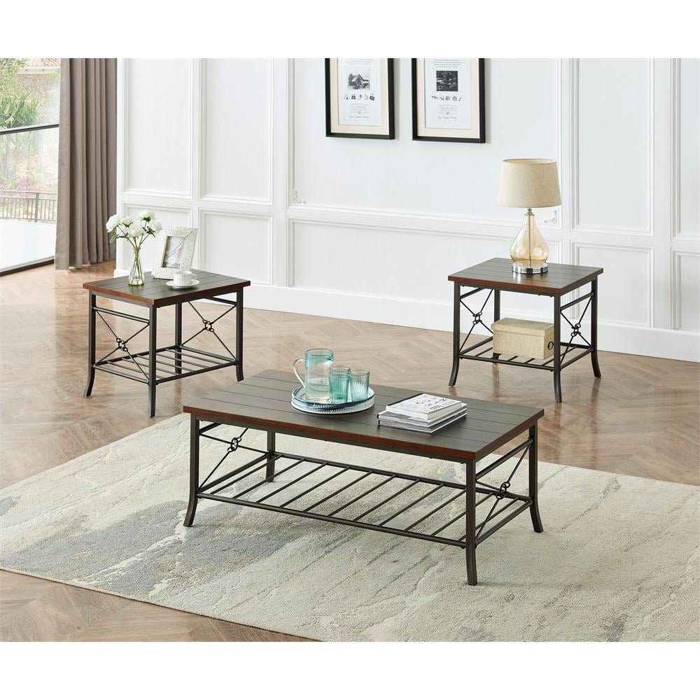 Wood Living Room 3Piece Table Sets Includes Coffee Table and Two 2