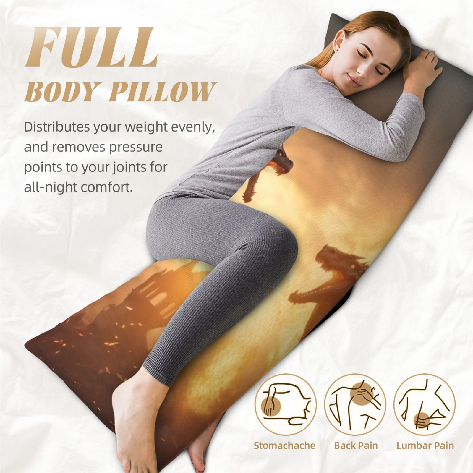 Naloa Castle Cool Fire Dragon Super Soft 20x60 Body Pillow Case,Long Side Hidden Zipper（PILLOWS ARE NOT INCLUDED）