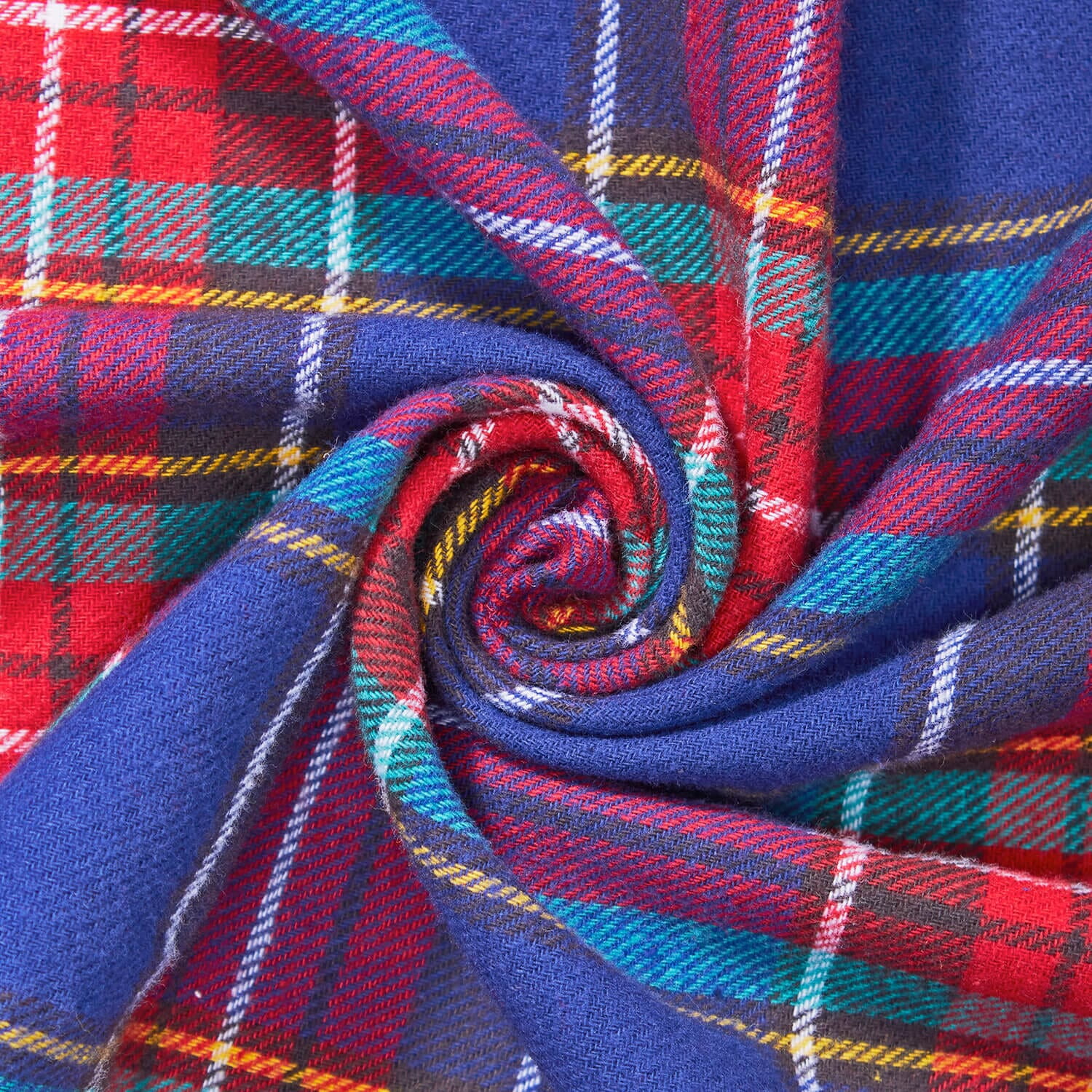 Flannel Brushed Tartan Plaid Fabric Geometric Hypoallergenic Cotton Tom Yarn Dyed Fabric By The Yard To Sew Apparel, Décor, & More - Royal Blue / Red (10 Yards)