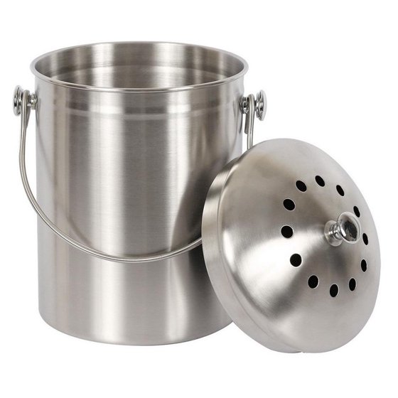 Estilo Stainless Steel Compost Pail, 1 Gallon Compost Bin, 2 Free Odor