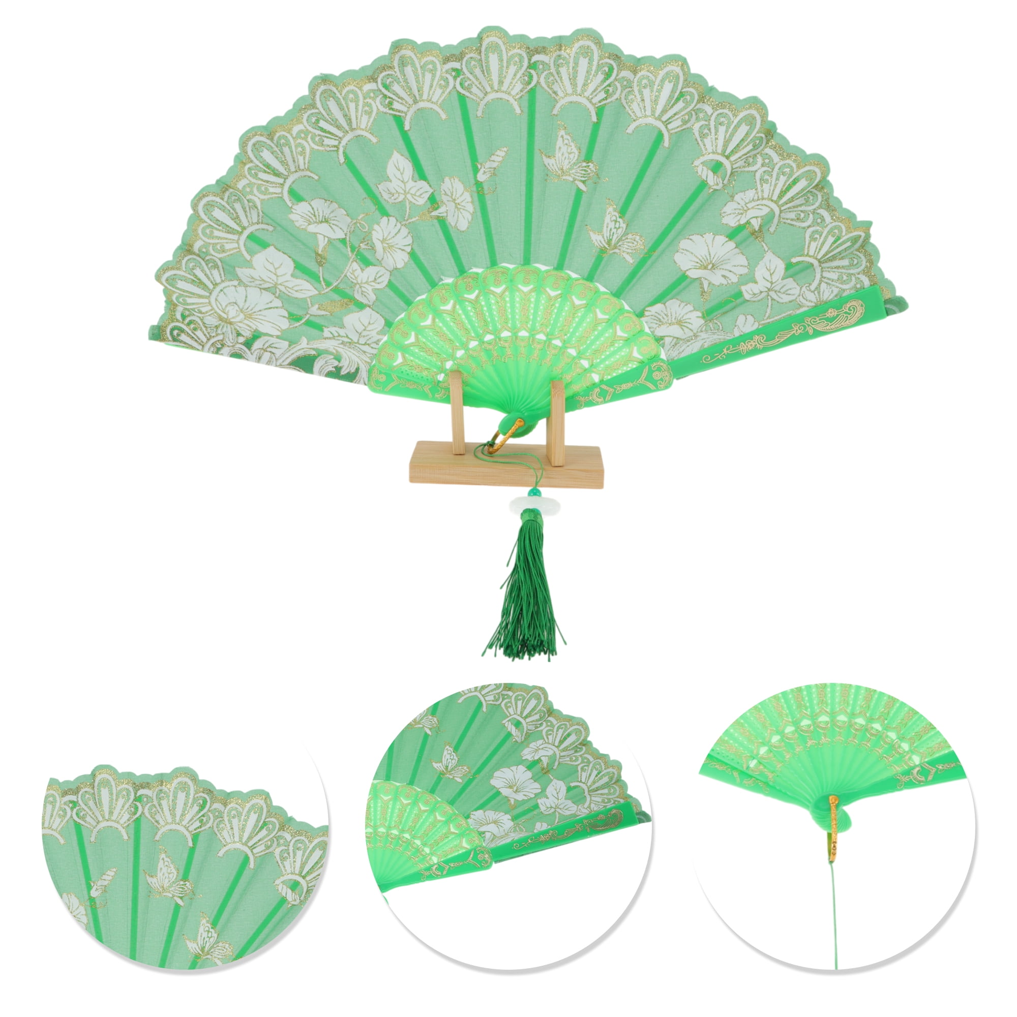 Unique Bargains Tassel Folding Fan 1 Pc for Weddings Parties Green