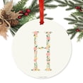 thumbnail image 2 of Floral Family Monogram Metal Christmas Ornament, Coral Peach Floral Roses, Letter H, Includes Ribbon and Gift Bag, 2 of 2