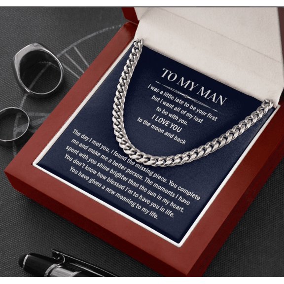 Cuban Chain Necklace for My Man, Gift for Husband Love You To The Moon, Meaningful Anniversary