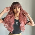 thumbnail image 2 of Synthetic Wig Pink Curly Wavy Wig Long Hairpiece, 2 of 8