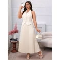thumbnail image 6 of Women'S Plus Size Two-Piece Casual V-Neck Sleeveless Vest and High Waist Pleated Maxi Skirt Business Suit  XXXL, 6 of 8