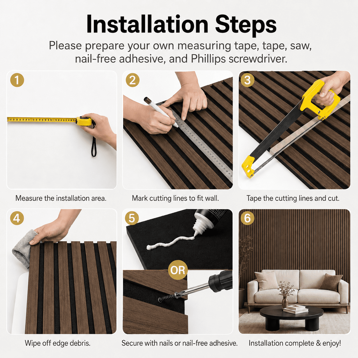 20-Pack Wood Slat Acoustic Wall Panels, 24" x 12" MDF Slat Wall Paneling for Modern Interior Wall Decor, Sound Absorbing Accent Panels, 39.99 Sq. Ft., Deep Walnut