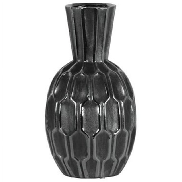 Urban Trends Collection 46512 Large Ceramic Round Vase with Trumpet Neck & Embossed Hexagonal Design Body, Silver