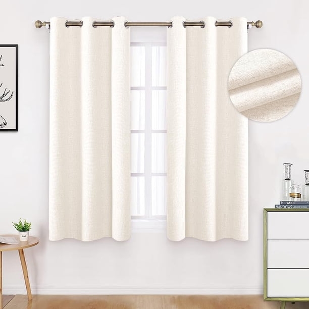 Lino Cortinas Blackout con Aislamiento Térmico, 100% Blackout y Ojal Superior Cortina para Recámara y Ventana de Sala, Capa Trasera de Revestimiento Gris, 2 Paneles, 106.6 x 160 cm, Crema