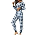 thumbnail image 4 of INSPIRAR CHIC Pijamas de Mujer para Dormir, Conjunto de Pijamas de Cuadros Suaves de Cuello Redondo de Invierno XL Azul, 4 of 5