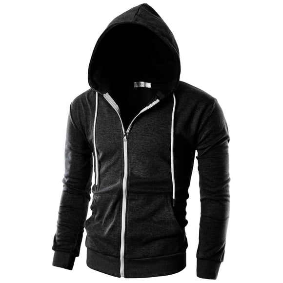 Ohoo Mens Slim Fit Long Sleeve Lightweight Zip-up Hoodie With Kanga Pocket/DCF002-CHARCOAL-S