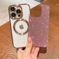 thumbnail image 4 of Compatible with iPhone 14 Pro Magnetic Glitter Case, Luxury Plating Cute Bling Clear Phone Case, Compatible with MagSafe for Women Girls with Camera Protector Back Cover - Pink, 4 of 10