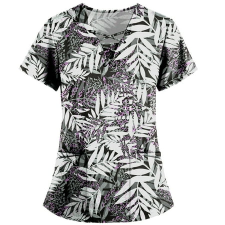 

Cakiesky Scrub Uniforms Womens Moisture-Wicking V-Neck Medical Scrubs Gray M