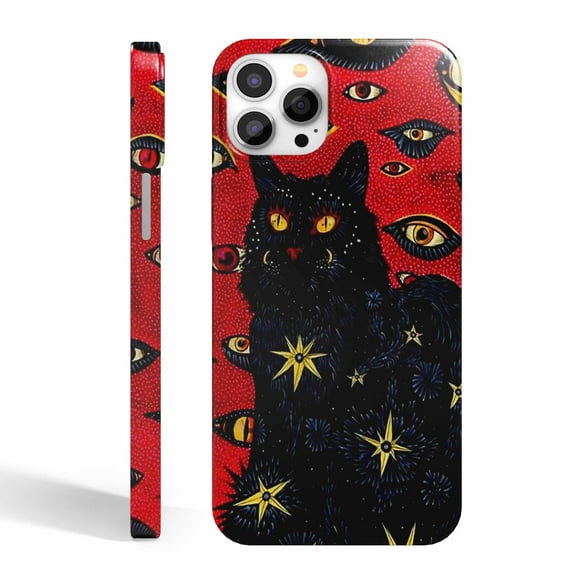 Tobelint Case for iphone 12 Pro Max,Black Cat Pattern Case with Side Print,Slim Bumper Full Cover