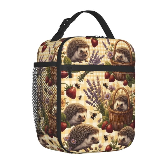 Hedgehog Lunch Box Portable Insulated Lunch Bag for Women Men Reusable Cooler Handbag Front Pocket Thermal Meal Prep Tote for Work Office
