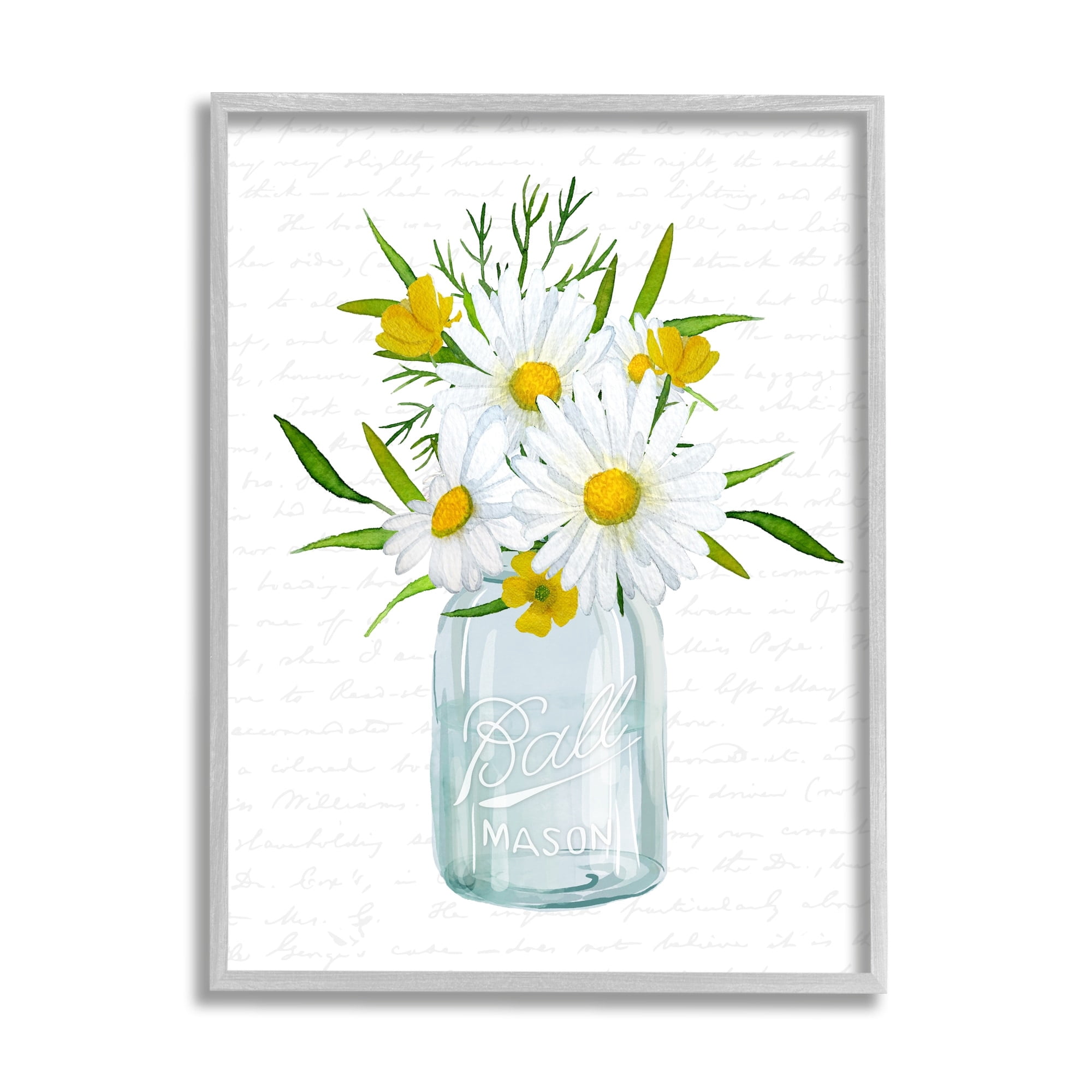 Stupell Industries Summer Daisies Arrangement Country Bouquet Vintage Script Graphic Art Gray Framed Art Print Wall Art, Design by Lettered and Lined