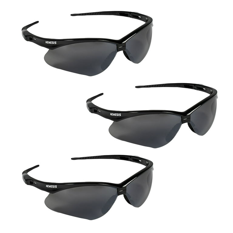 KLEENGUARD V30 25688 Nemesis Safety Glasses 3000356 (3 Pair) (Black Frame  with Smoke Mirror Lens)