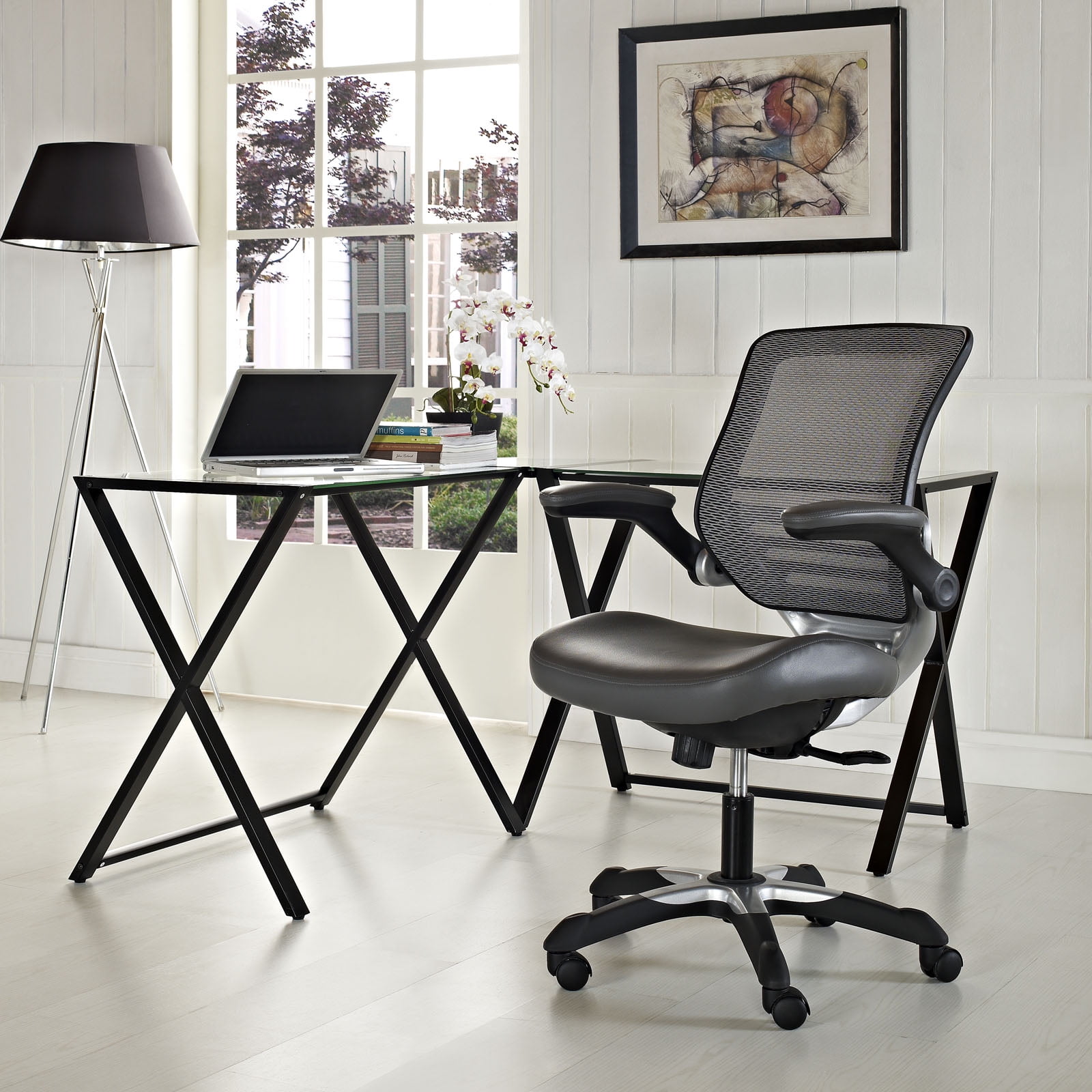 Modway Edge Mesh Back and White Vinyl Seat Office Chair With FlipUp