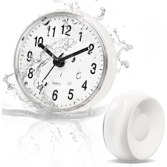 Betus Horloge de Douche Étanche pour Salle de Bain avec Grande Ventouse, Horloge Murale à Piles (Blanc)