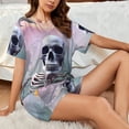 thumbnail image 4 of Pofeuu Mist Sunflower Skull Print Women's Pajama Set Short/Shorts Soft Button PJs Elastic Drawstring Waist Sleepwear-, 4 of 6