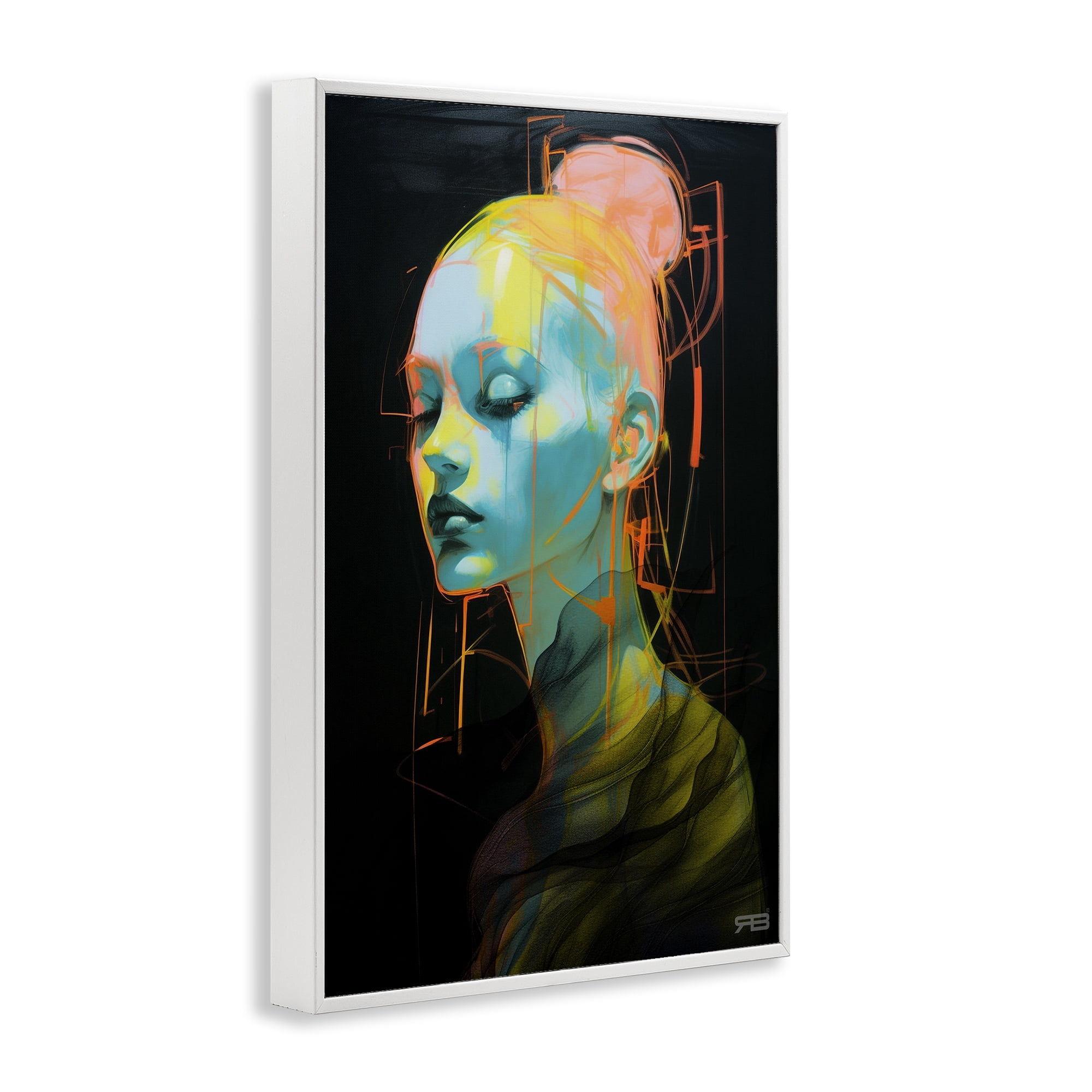 Stupell Industries Bold Modern Visage Novelty Painting White Framed Art Print Wall Art, 20 x 30