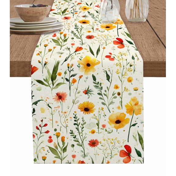 Ldtrchee Spring Floral Table Runner 72 Inches, Vintage Botanical Summer Yellow Bed Runner Dresser Scarves Tabletop for Indoor Outdoor Parties/Ceremony/Banquet, 16" x 72"
