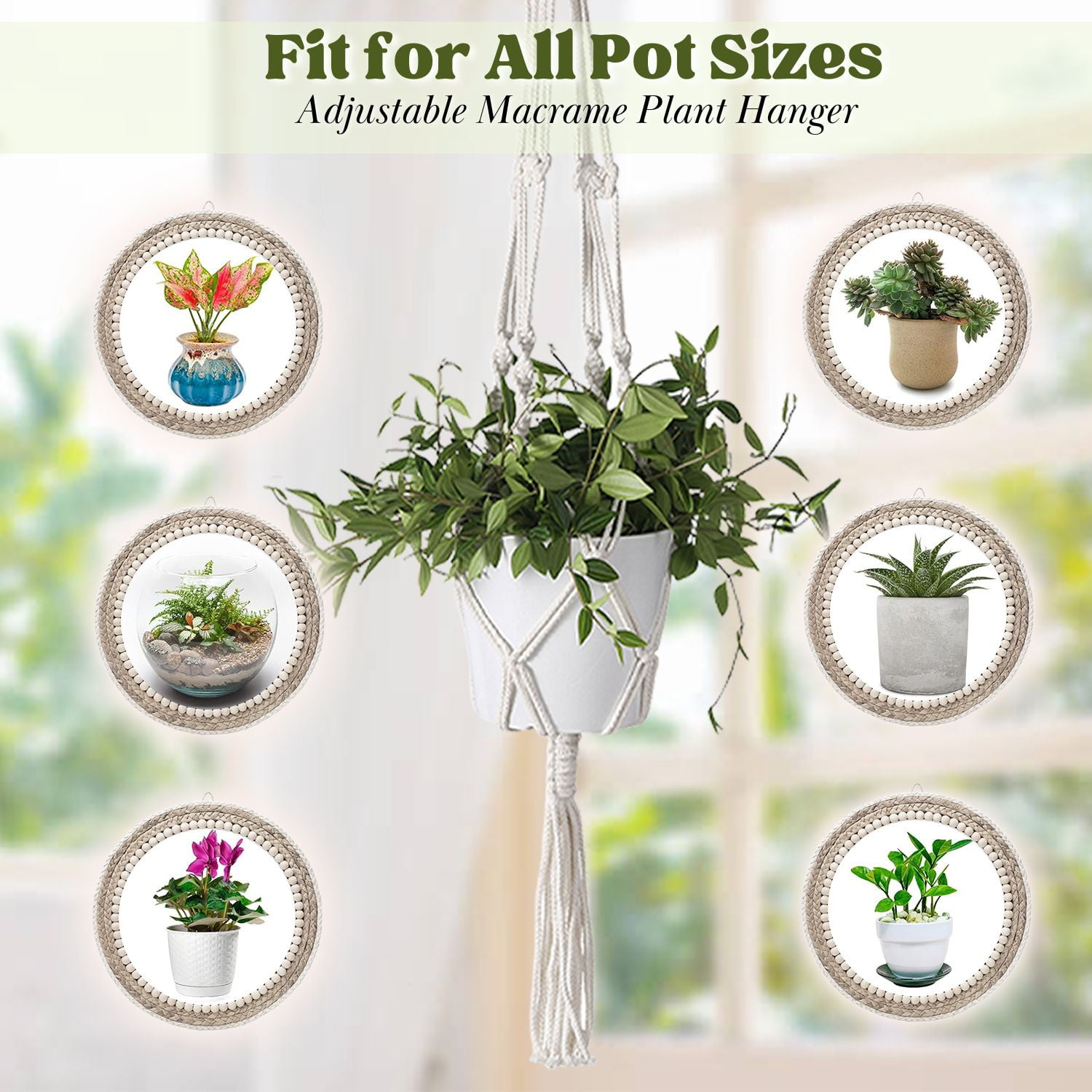 2 Pack White Macrame Plant Hanger - 41 Inch Macrame Hanging Planter with C & S Hooks - Indoor Hanging Plant Holder with Woven Cotton Rope for Home Decor (Plant Pot Not Included)