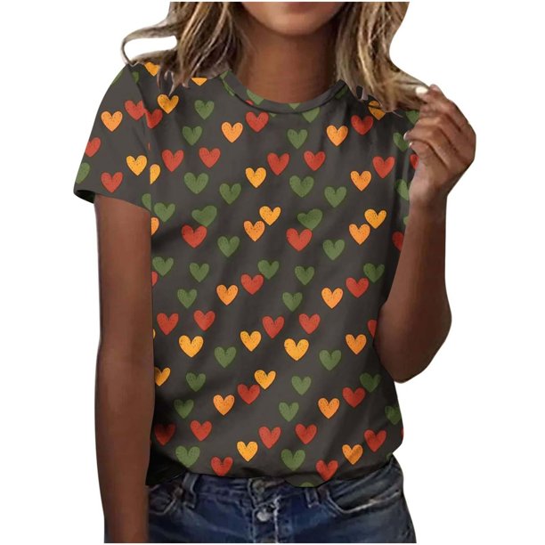 Camisetas de Verano de Manga Corta de las Mujeres Cuello Redondo Impresión Casual de Manga Corta, Ligero Suave