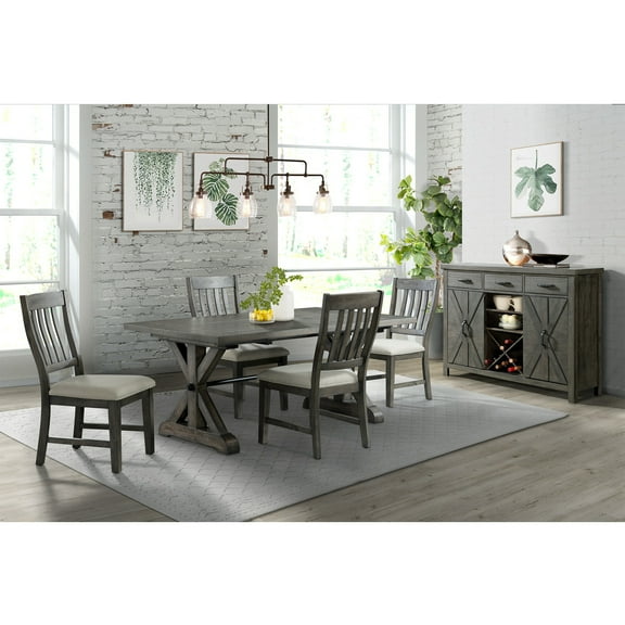 Extendable Dining Set for 8 - Rectangular Table, Wine Server, 4 Chairs - Distressed Gray Finish