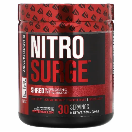 JACKED FACTORY Nitrosurge Shred – Suplemento pre-entrenamiento con extractos vegetales y cafeína natural