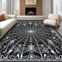 Flatwoven High Traffic Area Rug, Creepy Multicolor Decorative Elements, Non Slip, Stain Resistant, Washable Area Rugs for Living Room, Bedroom(Black, 6X9)