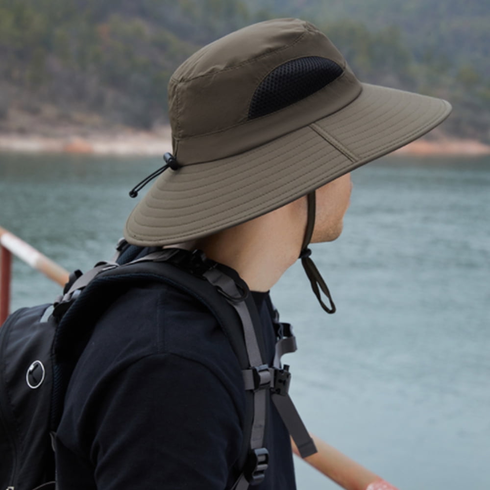 Sun Hat for Men/Women, Waterproof Wide Brim Bucket Hat Foldable Boonie Hat  for Fishing Hiking Garden Safari Beach,Military green，G191230