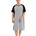 thumbnail image 2 of ALING Men's Nightshirts Sleepshirt Short Sleeve Crew Neck Nightgown Pajamas Comfortable Henley Sleepwear Nightwear Casual Loungewear Long Pajamas Shirt ,Black/Blue, 2 of 7