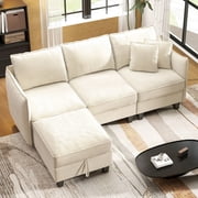 BedLuxury 84” Modular Sectional Sofa with Moveable Storage Ottoman, Cloud Couch Seats 4, Modern Living Room Furniture, Chenille Beige