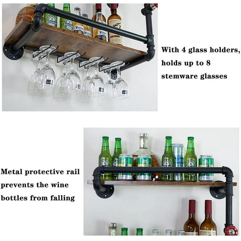 Wine Bottles 33in Wall Mounted Wine Racks With Glass Holder Rustic