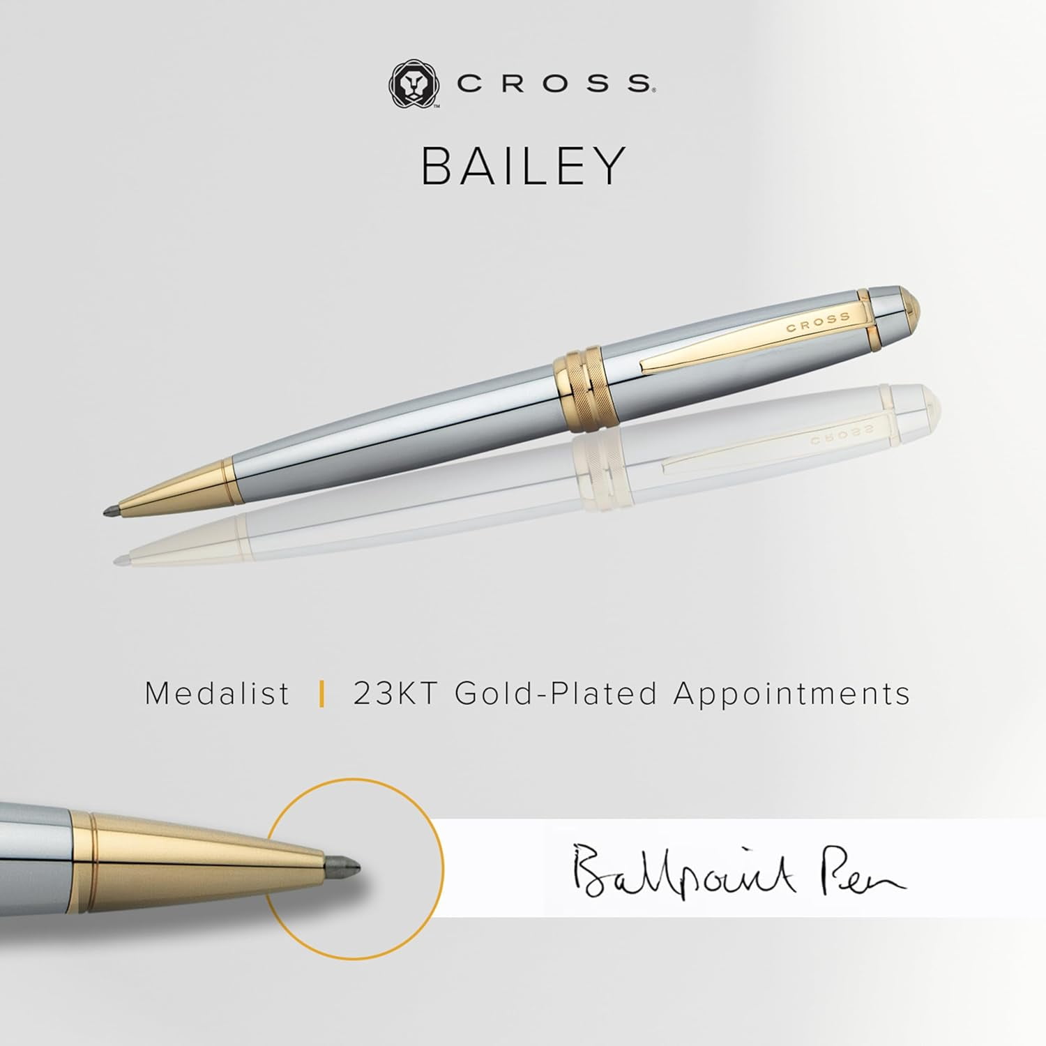 Cross Bailey Refillable Ballpoint Pen, Medium Ballpen, Includes Premium Gift Box - Medalist Chrome