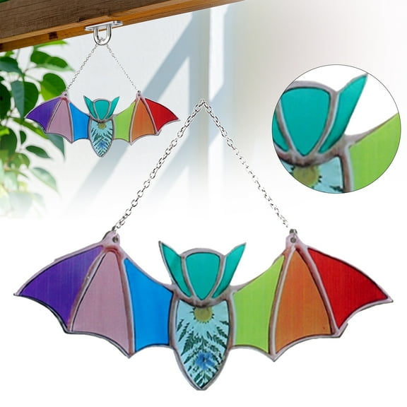 Miommo Halloween Bat Window Hanging Acrylic Wall Art Decoration Festival Colorful Bat House Venue Arrangement Props 1 pendant Garden party wall hanging decorations 20*8.3*0.4 EA