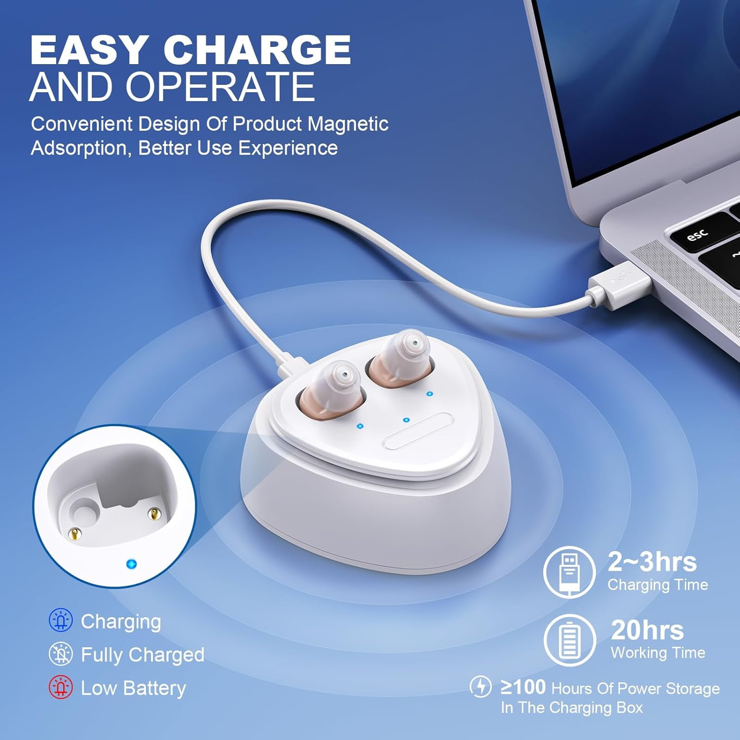 Rechargeable Hearing Aids For Seniors With Noise Canceling,Hearing Amplifier For Adults,Digital In Ear Hearing Aids, Hearing Assist Devices With Volume Control Magnetic Contact Charging Box,Brown