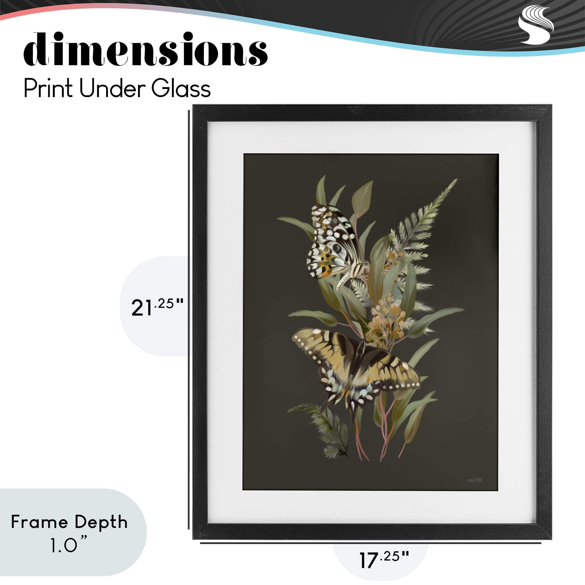 Stupell Industries Twin Swallowtails & Greenery Black Framed Print Under Glass, design by House Fenway