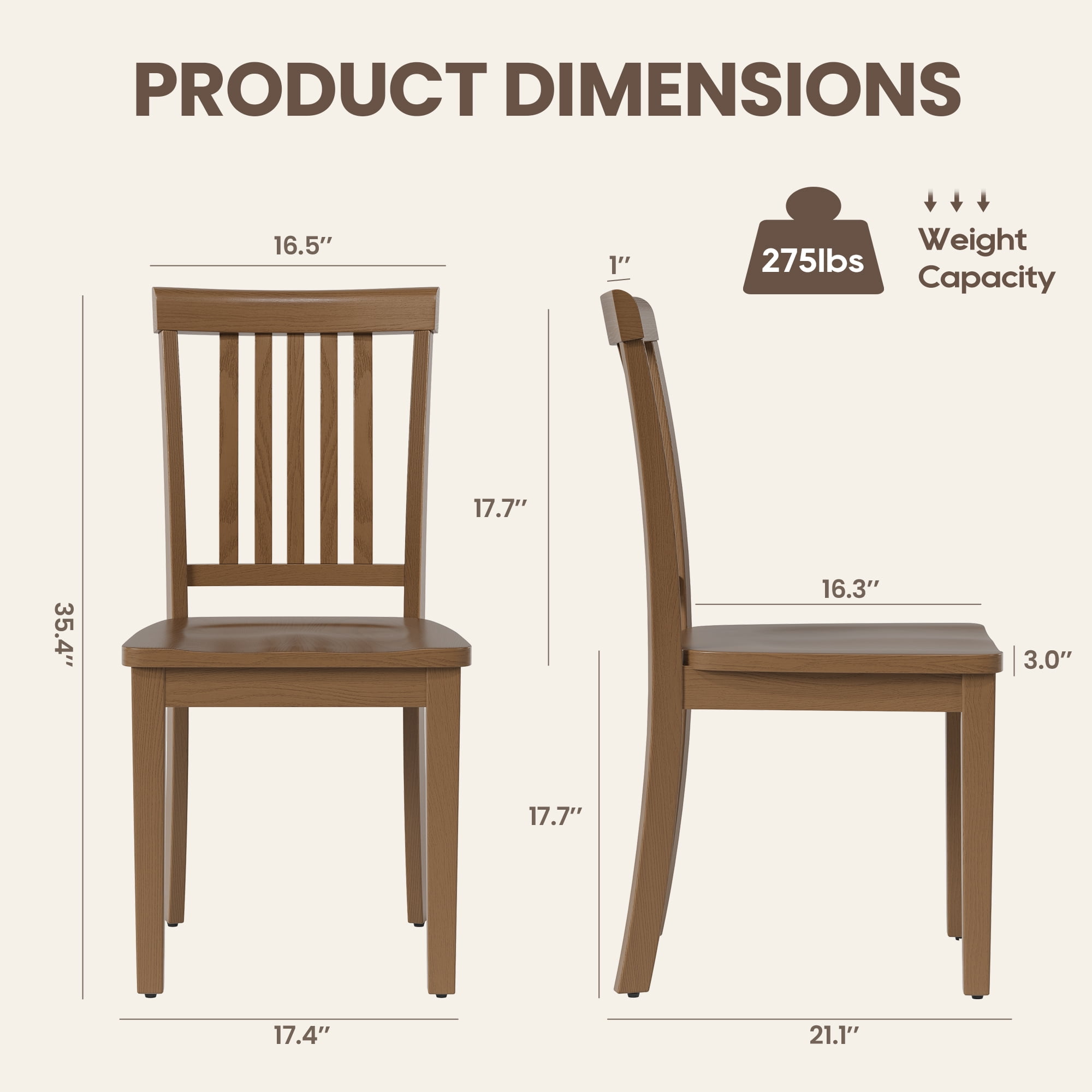Wooden Windsor Dining Chairs Set of 6,for Kitchen,Dining Room, Light Brown