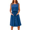 thumbnail image 1 of B91xZ Robes Printemps Été Grande Taille Sans Manches Col en V Robe Longue Boho Taille Haute Robe Trapèze à Volants, Bleu m, 1 of 5