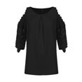 thumbnail image 4 of Okbop Sparkly Tops for Women,O Neck Lace Off Shoulder Leisure Commuting Home Fashion Top Short Sleeve Blouses for Women Western Shirts for Women, 4 of 4