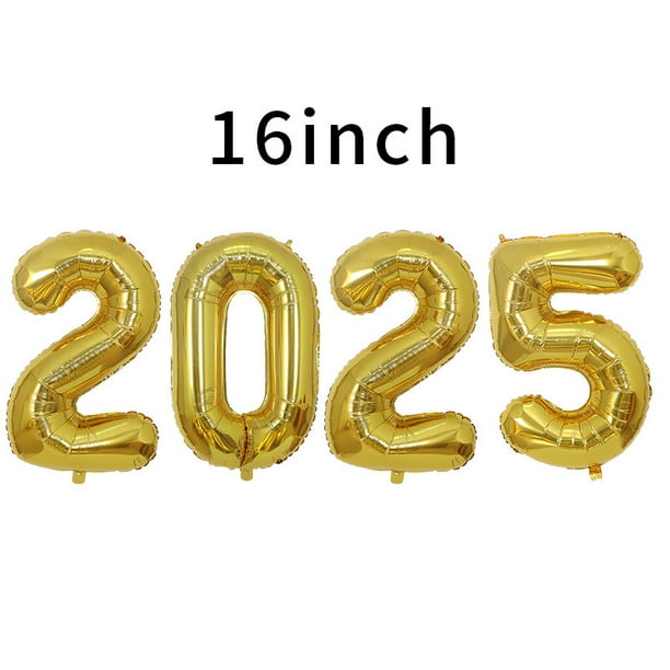 El paquete incluye: 5 juegos de globos con números 2025 Material antiexplosión de polímero de doble capa espesado. Ligero y resistente, solo llénelo con 90% de helio para que flote Cada glob