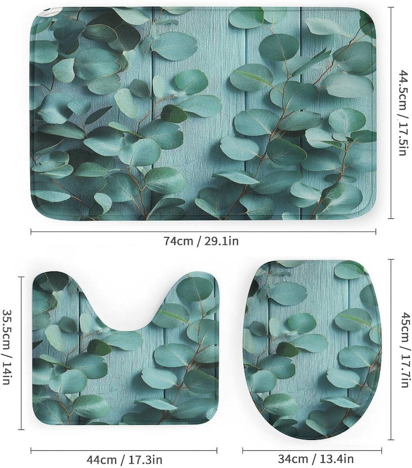 Bathroom Shower Curtain Sets with Rugs, Eucalyptus Leaves Pattern Printed on Bath Sets for Bathroom Accessories, Perfect for Bathroom Hotel Dorm Spa Home, 72 x 72 inches