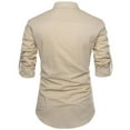 thumbnail image 4 of Fesfesfes Long Sleeve Shirt Mens Solid Color Stand-up Collar Long-sleeved Cotton And Linen Shirt Sale Items, 4 of 9