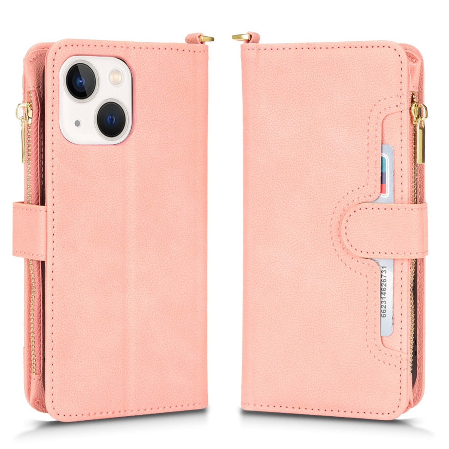  SZHAIYU 2 in 1 Detachable Compatible with iPhone 15 Pro Max  Wallet Case with Card Holder, Retro Premium Flip Leather Cover Magnetic  Zipper Pocket Phone Cases 6.7'' (Pink, IP 15 Pro