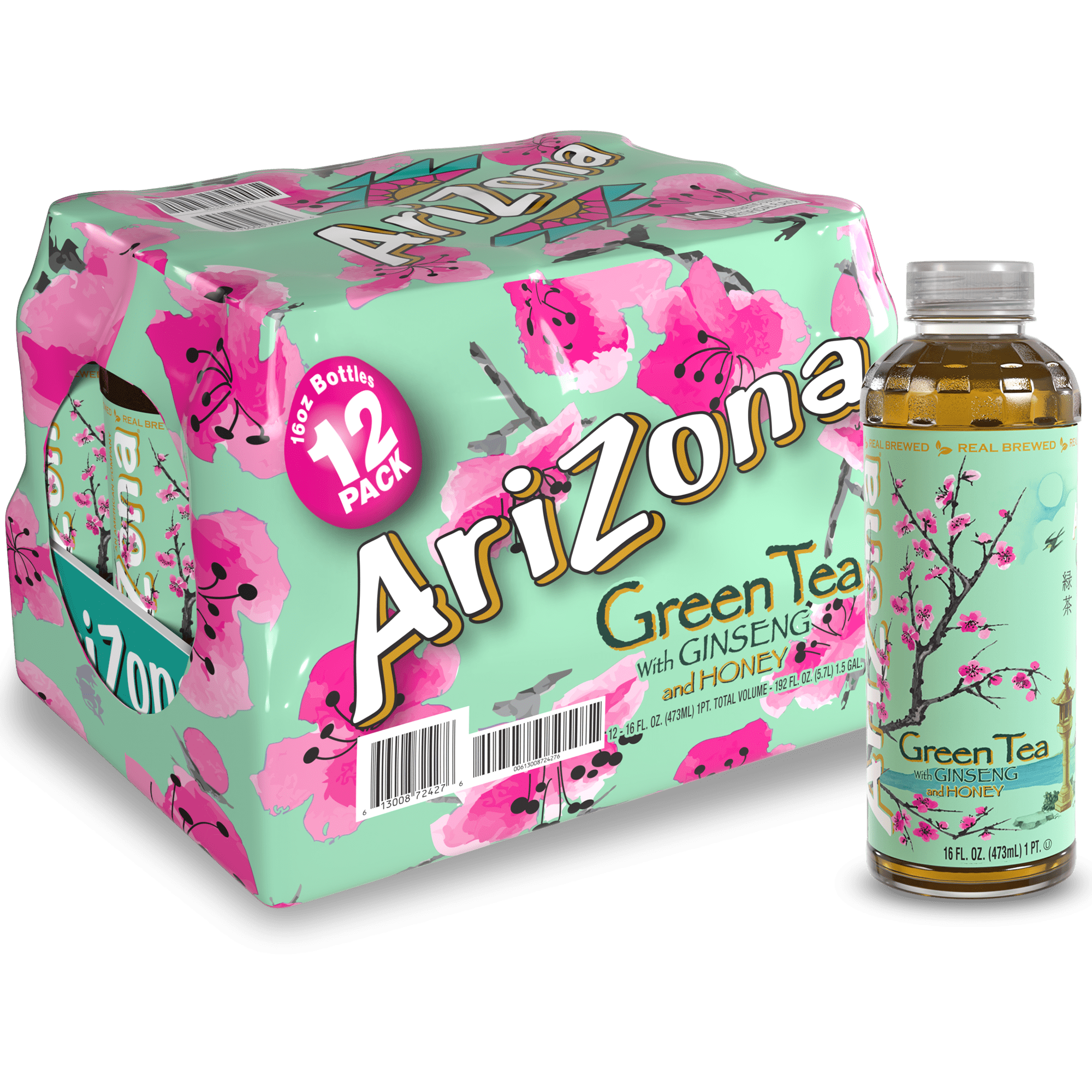 AriZona, Green Tea with Ginseng and Honey, 16 Fl Oz, Pack of 12