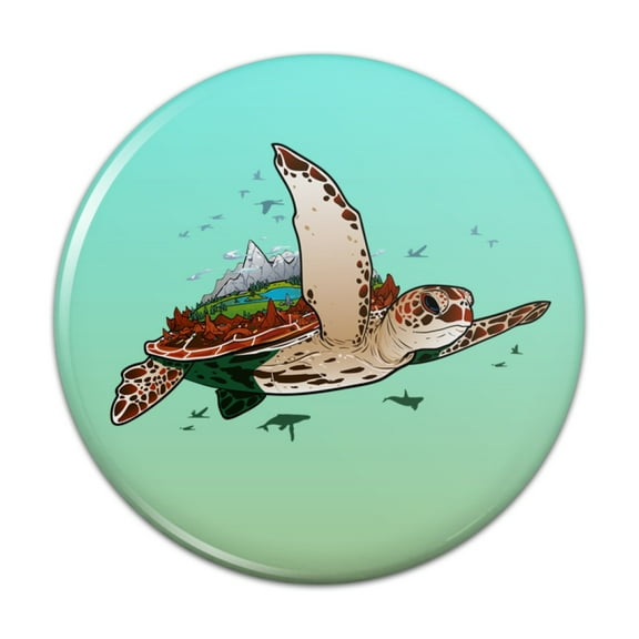 Sea Turtle Flying Pinback Button Pin