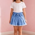 thumbnail image 5 of MEZZALL Child Girls Blue Solid Color Denim Shorts High Waist Comfort Everyday Play Lightweight Summer Bottoms For Tween Girls Breathable Bottoms, 5 of 6