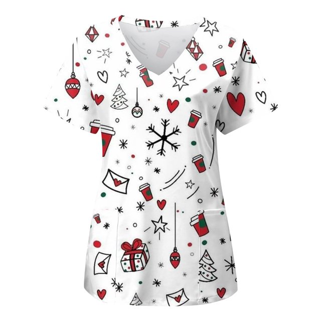 T-Shirts de Noël Père Noël Automne pour Femmes Manches Longues Chemises Imprimées Manches Courtes Col Roulé Blouse